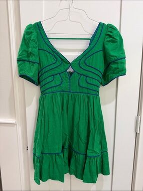 Fate Green Mini Dress with Blue Trim